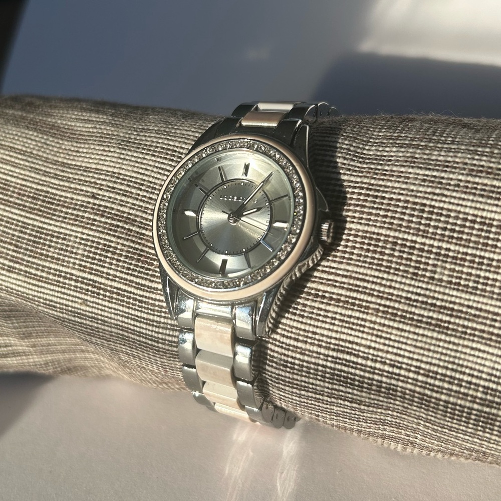 Liz Claiborne Silver Two-Tone Crystal Accent Bracelet Watch
